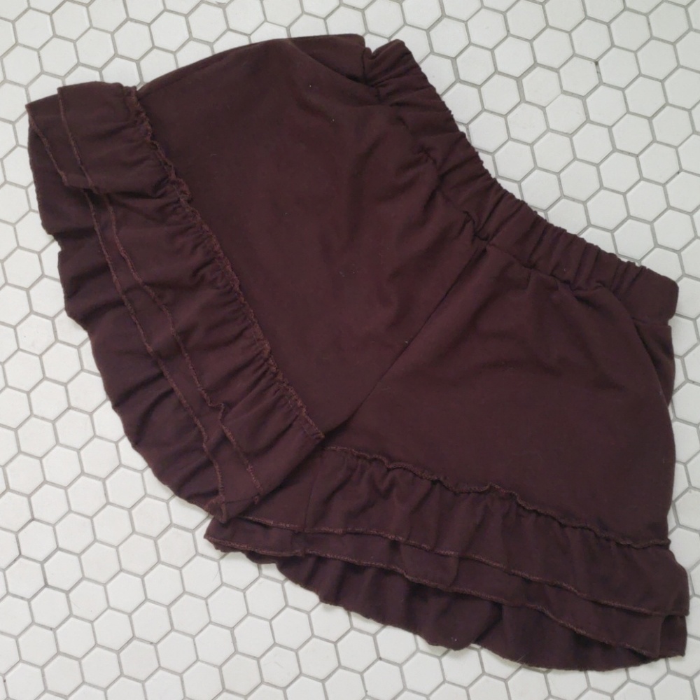 Brown Ruffle Shorts Cotton Stretchy Booty